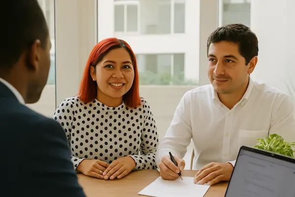 dos personas pidiendo prestamo para local comercial